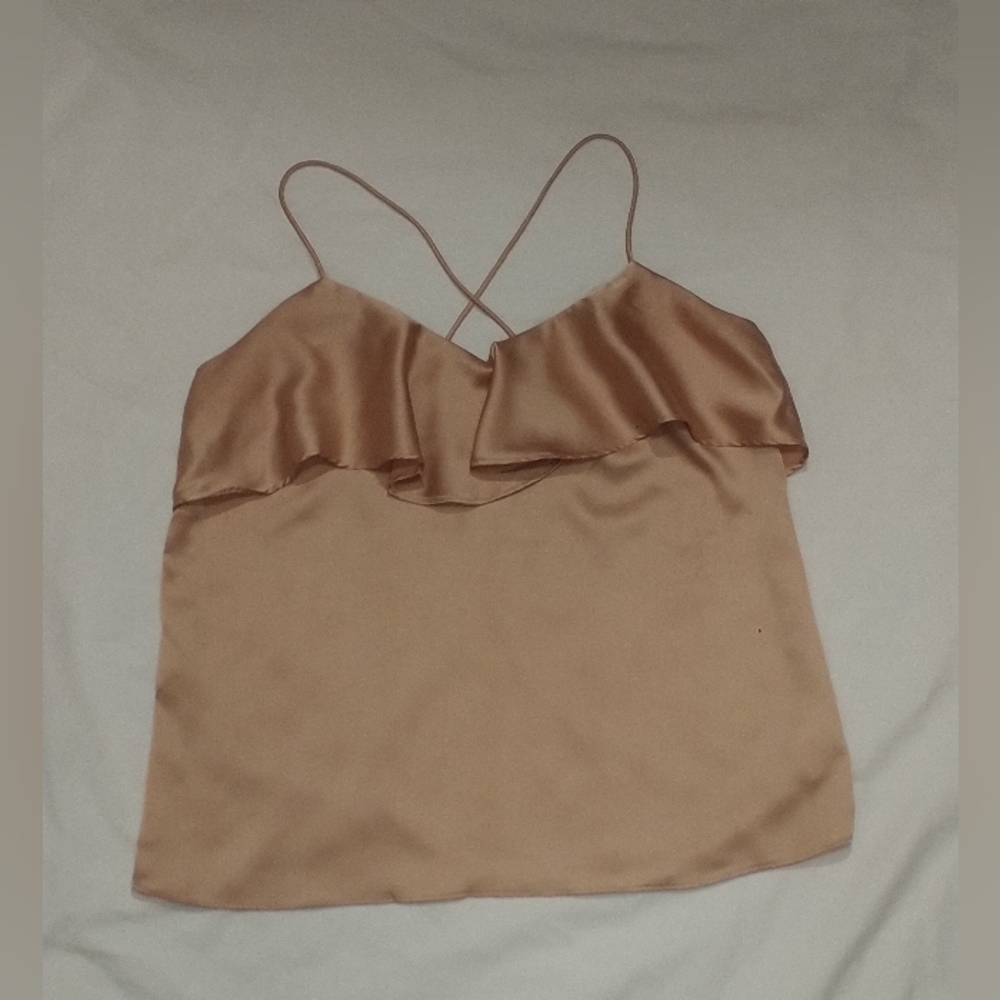 Harlyn Sleeve less Blouse with Ruffle accents Tan Color Size S